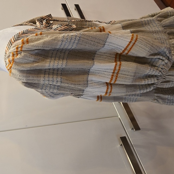 Free People Boho Cottage Praire Striped Peasant Dress Black Tan Size XS - Picture 7 of 12